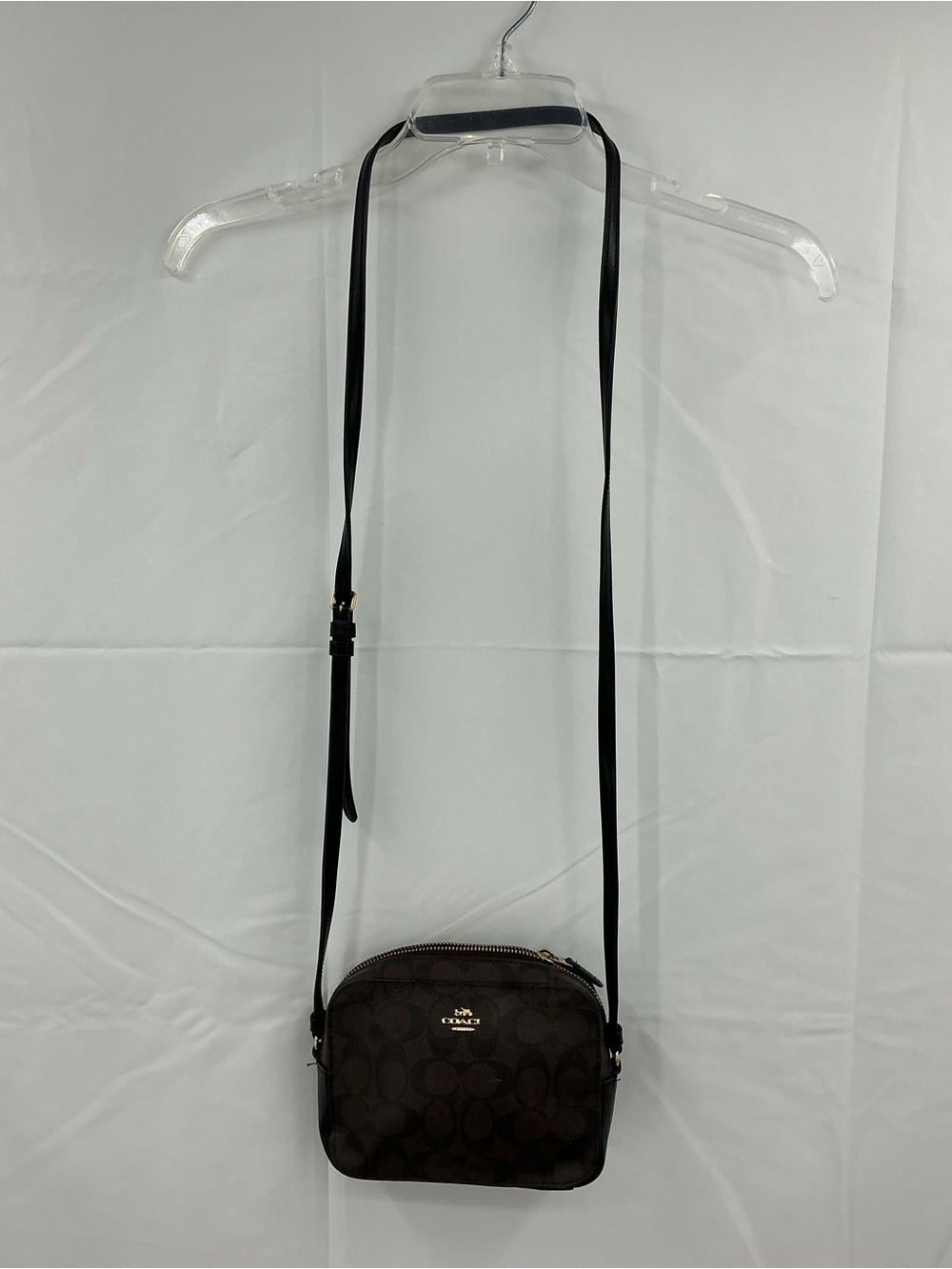 Coach Brown Signature Small Crossbody with Black Strap D17